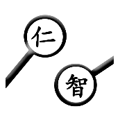 看图猜成语两个放大镜里面分别一个仁字和智字