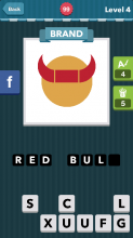 Orange circle with red horns.|Brand|icomania answers|icomania